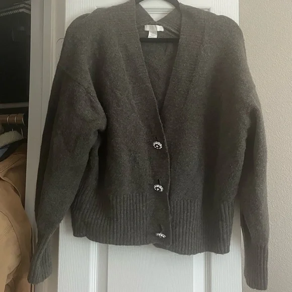 H&M Grey Sweater With Jeweled Buttons - Picture 1 of 4